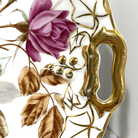 CT Germany Porcelain Plate Hand Painted Floral Pink Flowers Console Decorative - Picture 3 of 10